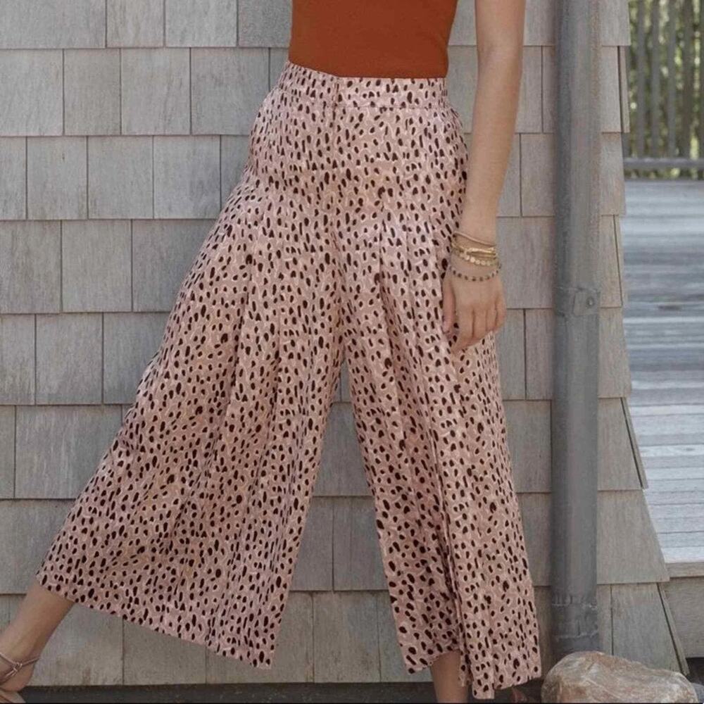 Anthropologie Isobel High Waisted Wide Leg Pants Medium in Pink Animal Print